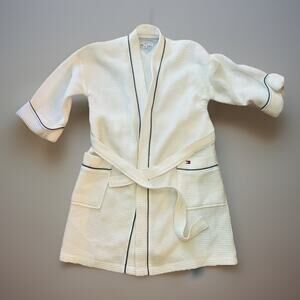 TOMMY HILFIGER Cotton Robe Unisex S/M White Waffle Knit Spa Beach Wrap Light